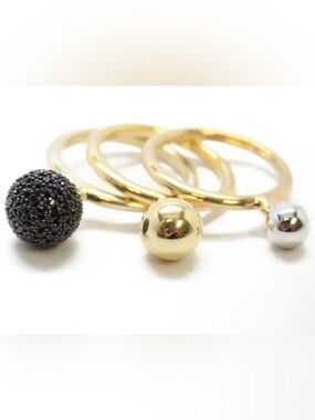 nOir Jewelry Gold Tone Ring Charm Set with Black Pavé and Silver Accents size 8